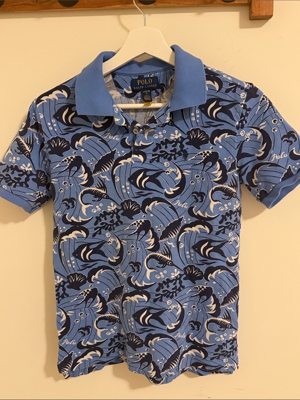 Polo by Ralph Lauren Light Blue Navy Wave Print Polo